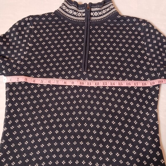 L.L. Bean, 100% Cotton, Nordic Fair Isle Sweater, 1/4 Zip, Black/White, Med.-Reg - Picture 7 of 16
